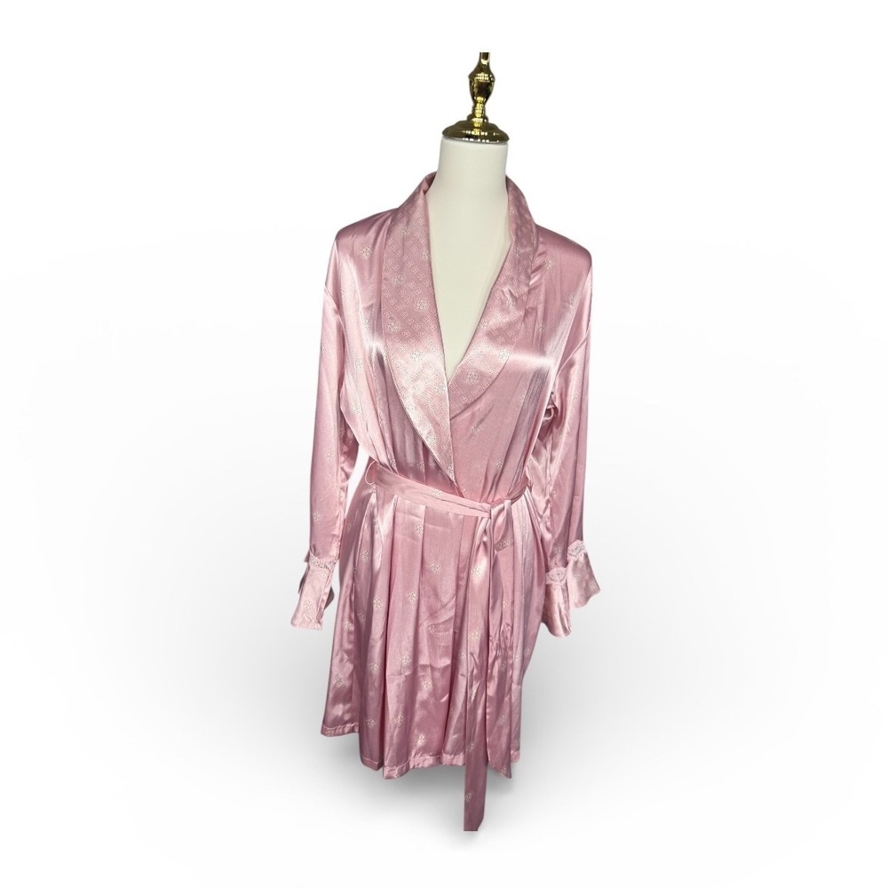 Vintage Jones New York Womens Robe Pink Pattern Shawl Collar Tie Waist‎ M